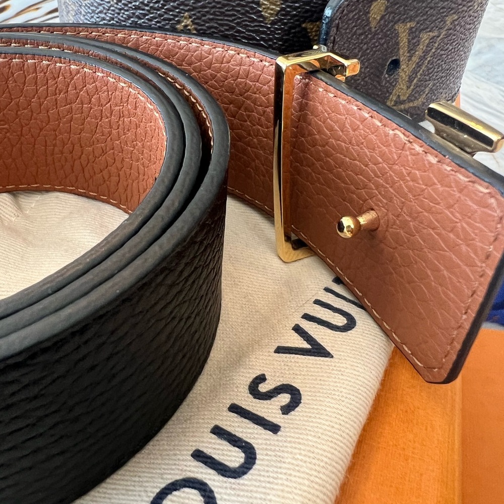 Louis Vuitton Black and Brown Set of 2 Men's Belts with Gold LV Buckle 90/36 - Picture 4 of 10
